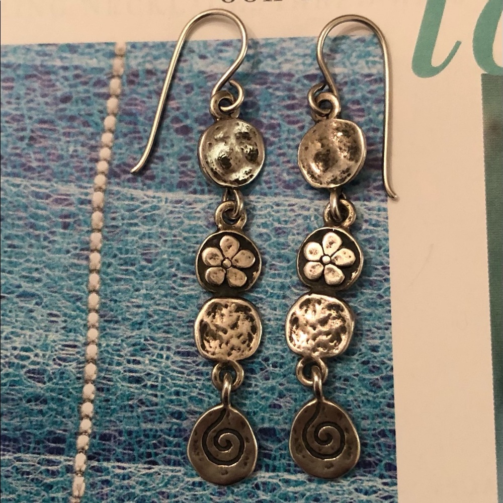 Vintage Silpada Sterling Silver Flower Swirl Disc Earrings W1589
